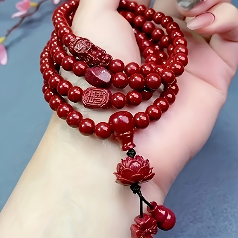 Authentic Cinnabar Bracelet with 108 Buddhist Beads, Unisex Gift